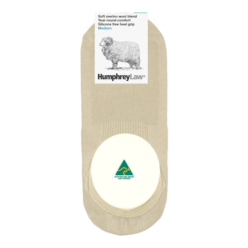 Fine Merino Wool Invisible Sock with Silicone Free Heel Grip(Style 86IN) Bone