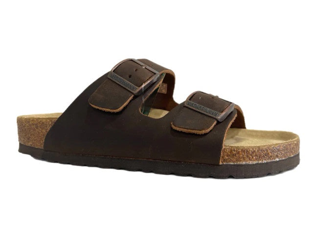 Neckermann Double Bar Leather Unisex Sandal Dark Tan