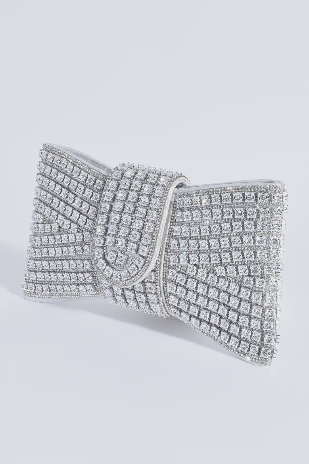 Stephie Diamante Bow Clutch (Silver)