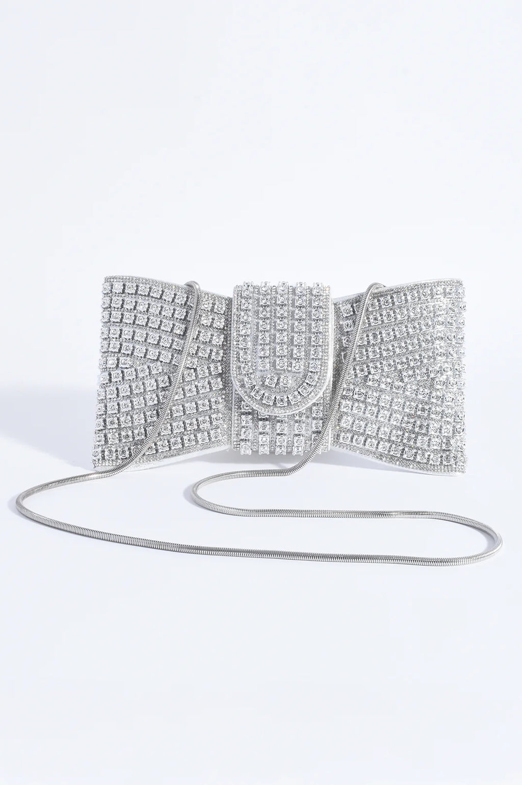 Stephie Diamante Bow Clutch (Silver)