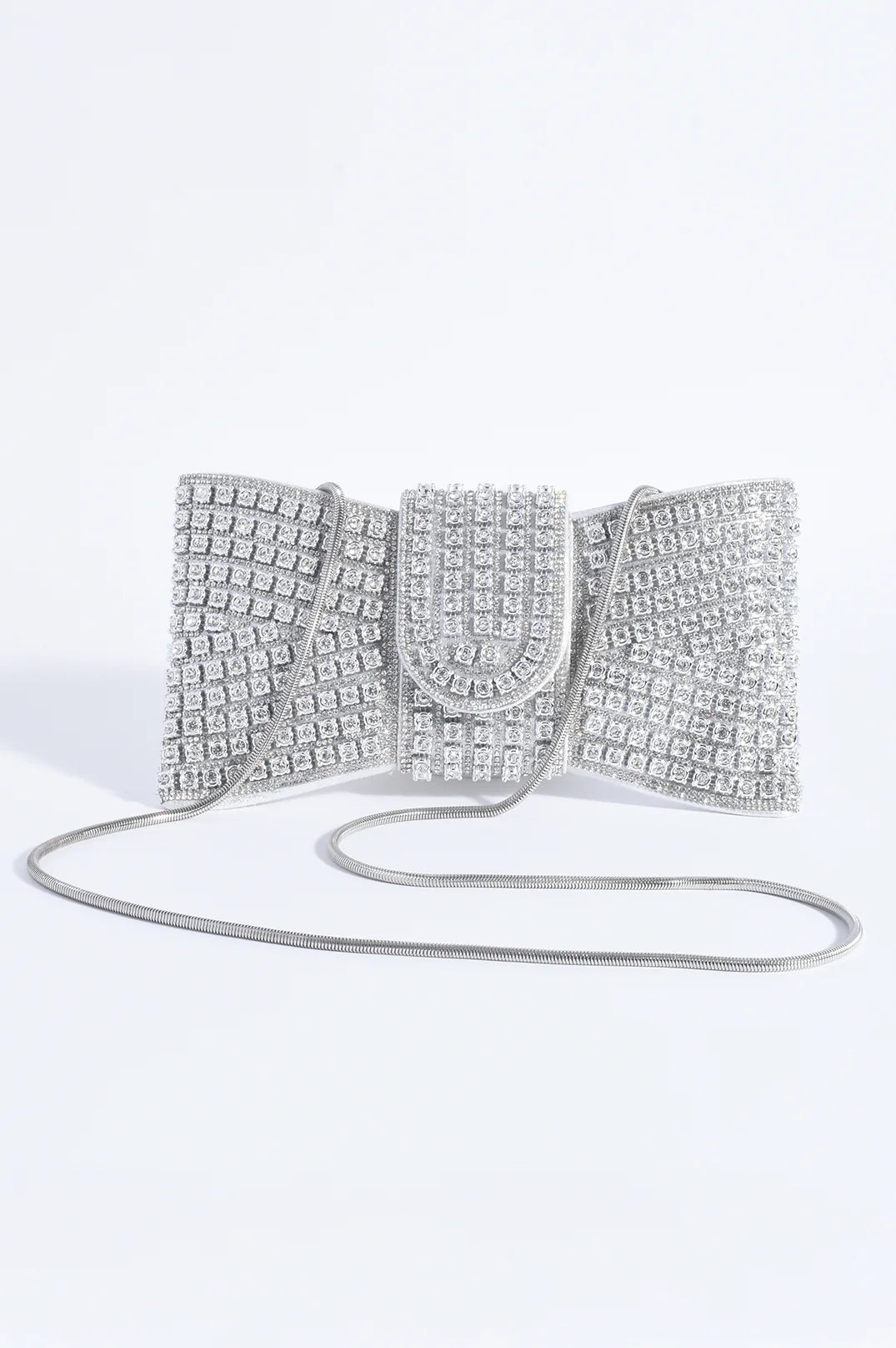 Stephie Diamante Bow Clutch (Silver)