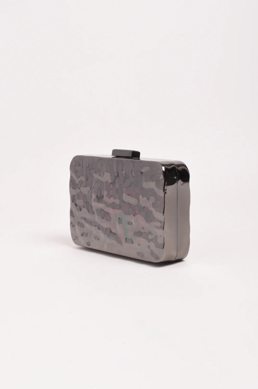 Heidi Textured Metal Structured Clutch (Gunmetal)