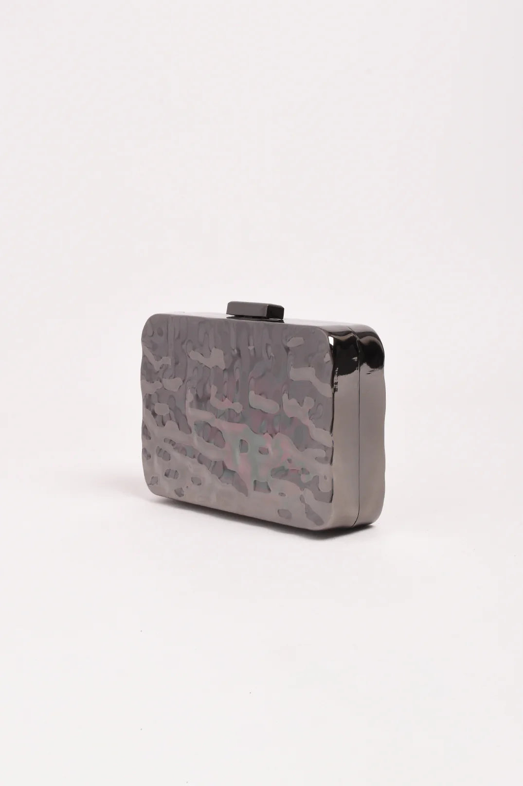 Heidi Textured Metal Structured Clutch (Gunmetal)