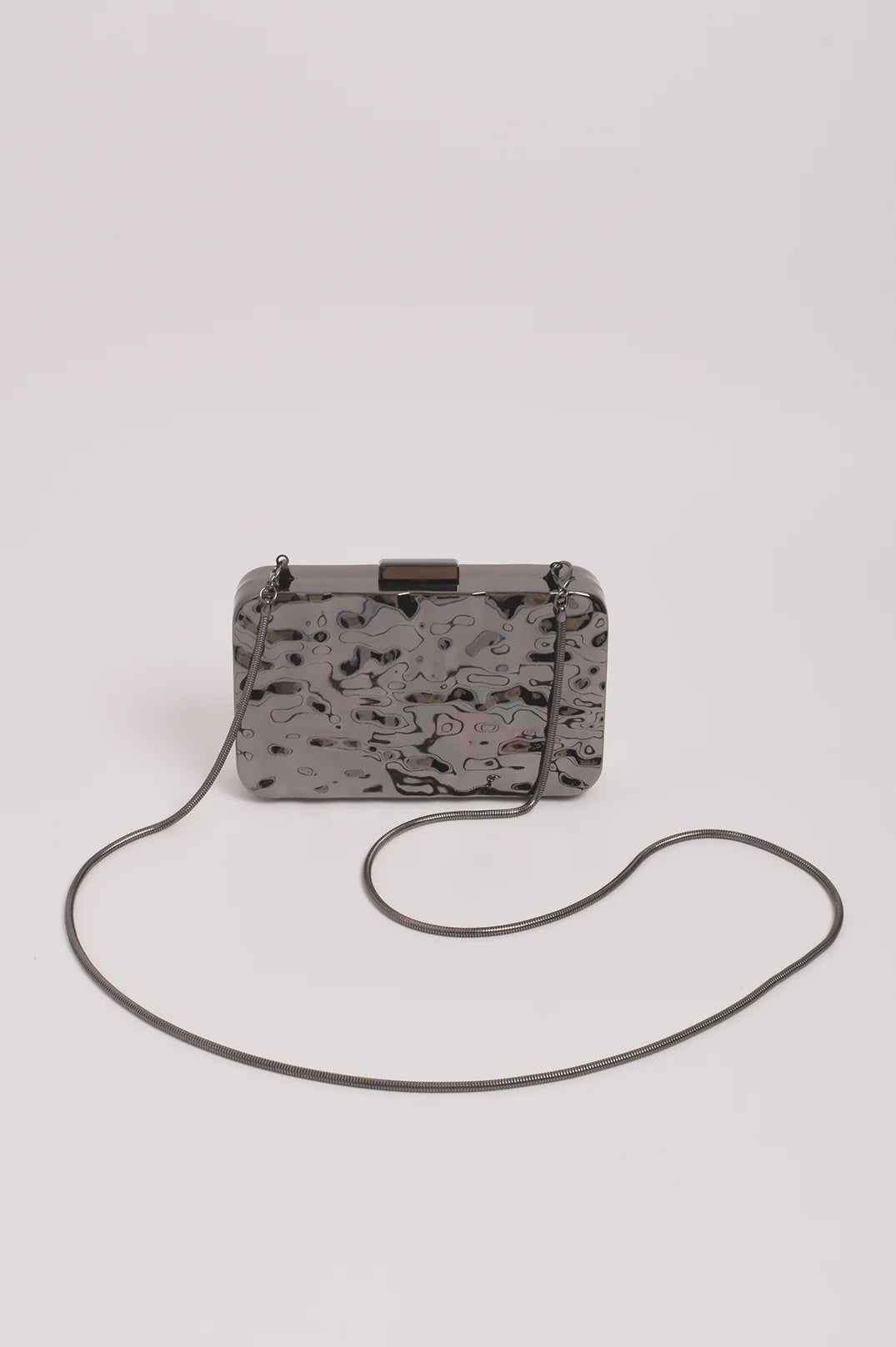 Heidi Textured Metal Structured Clutch (Gunmetal)