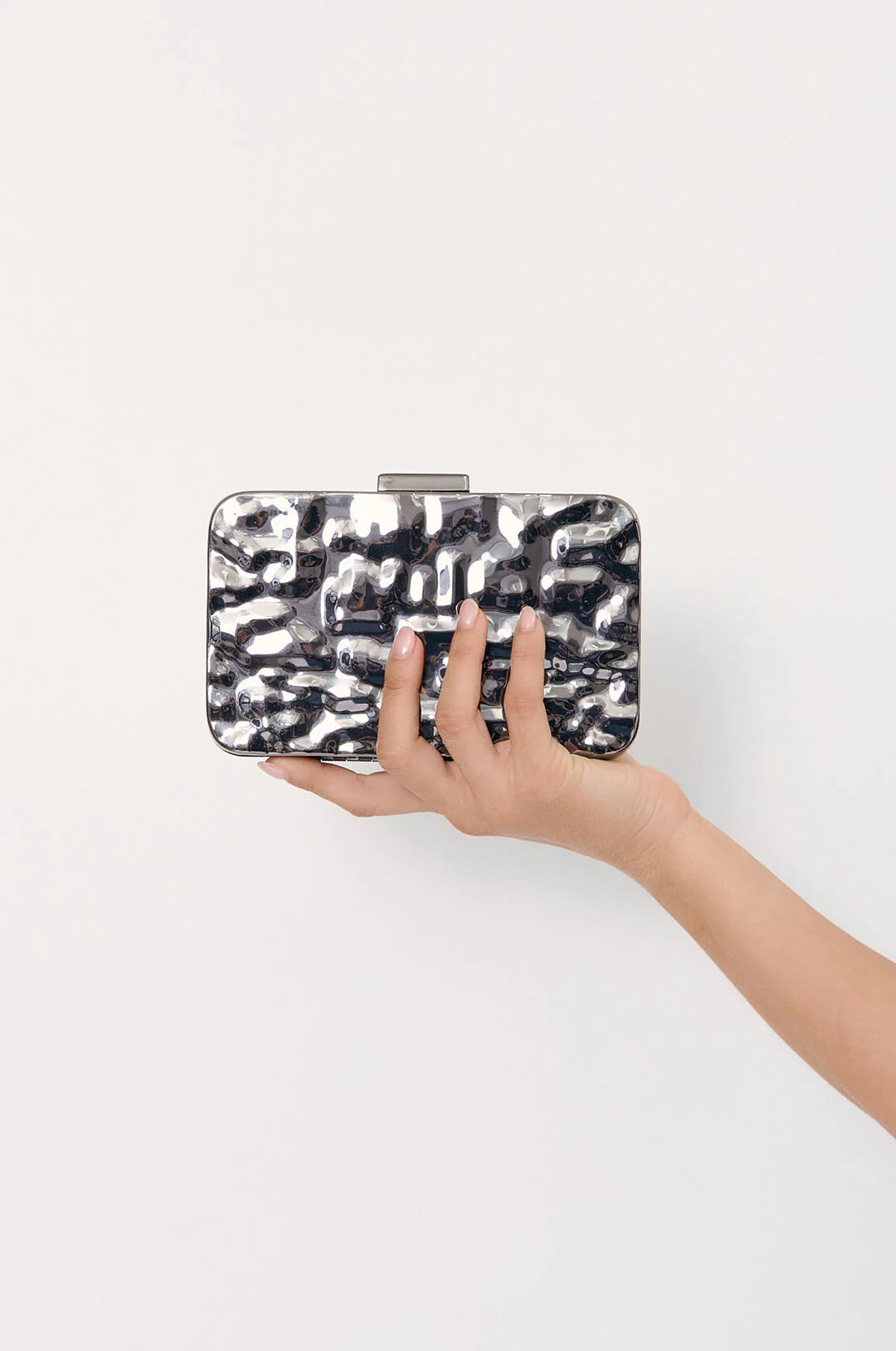 Heidi Textured Metal Structured Clutch (Gunmetal)