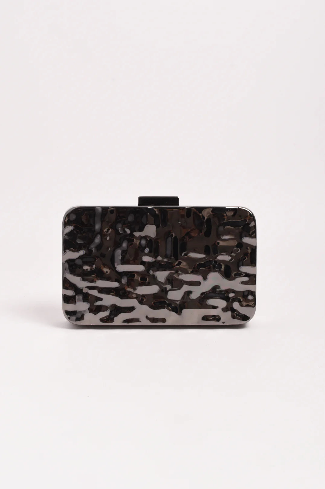 Heidi Textured Metal Structured Clutch (Gunmetal)