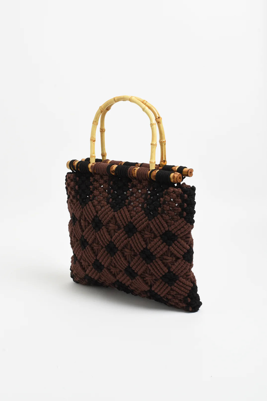 Brittney Crochet Bamboo Handle Bag (Chocolate/Black)
