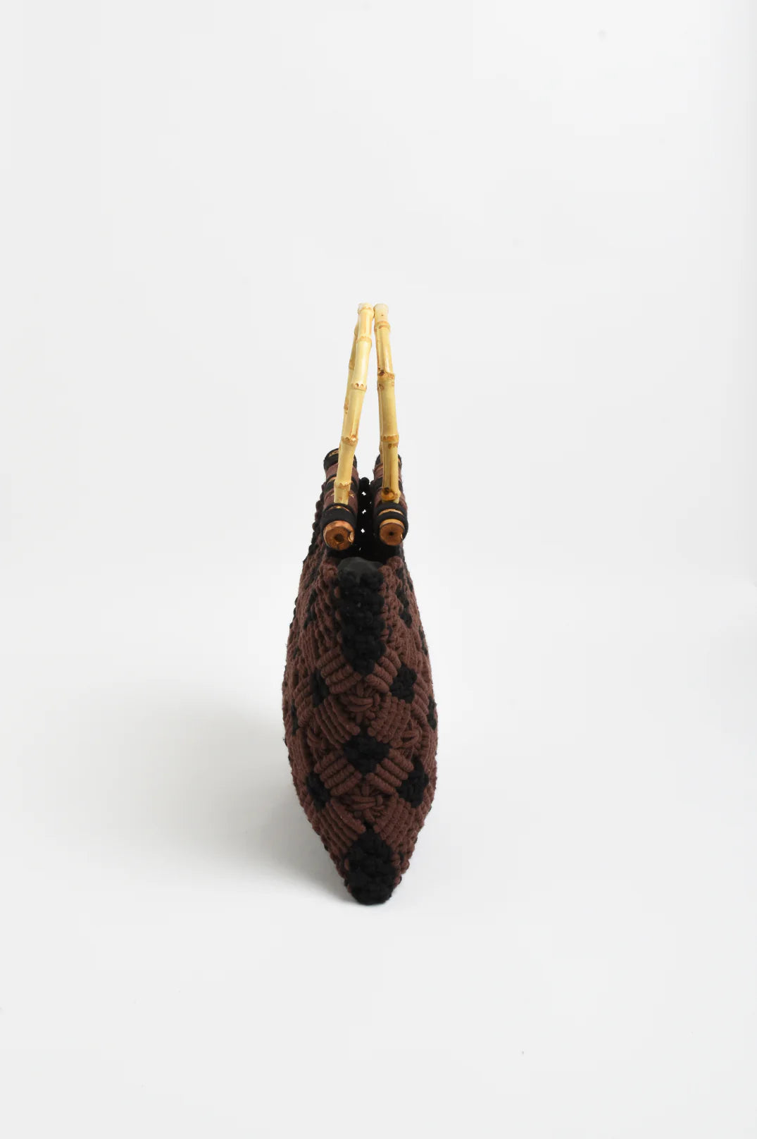 Brittney Crochet Bamboo Handle Bag (Chocolate/Black)