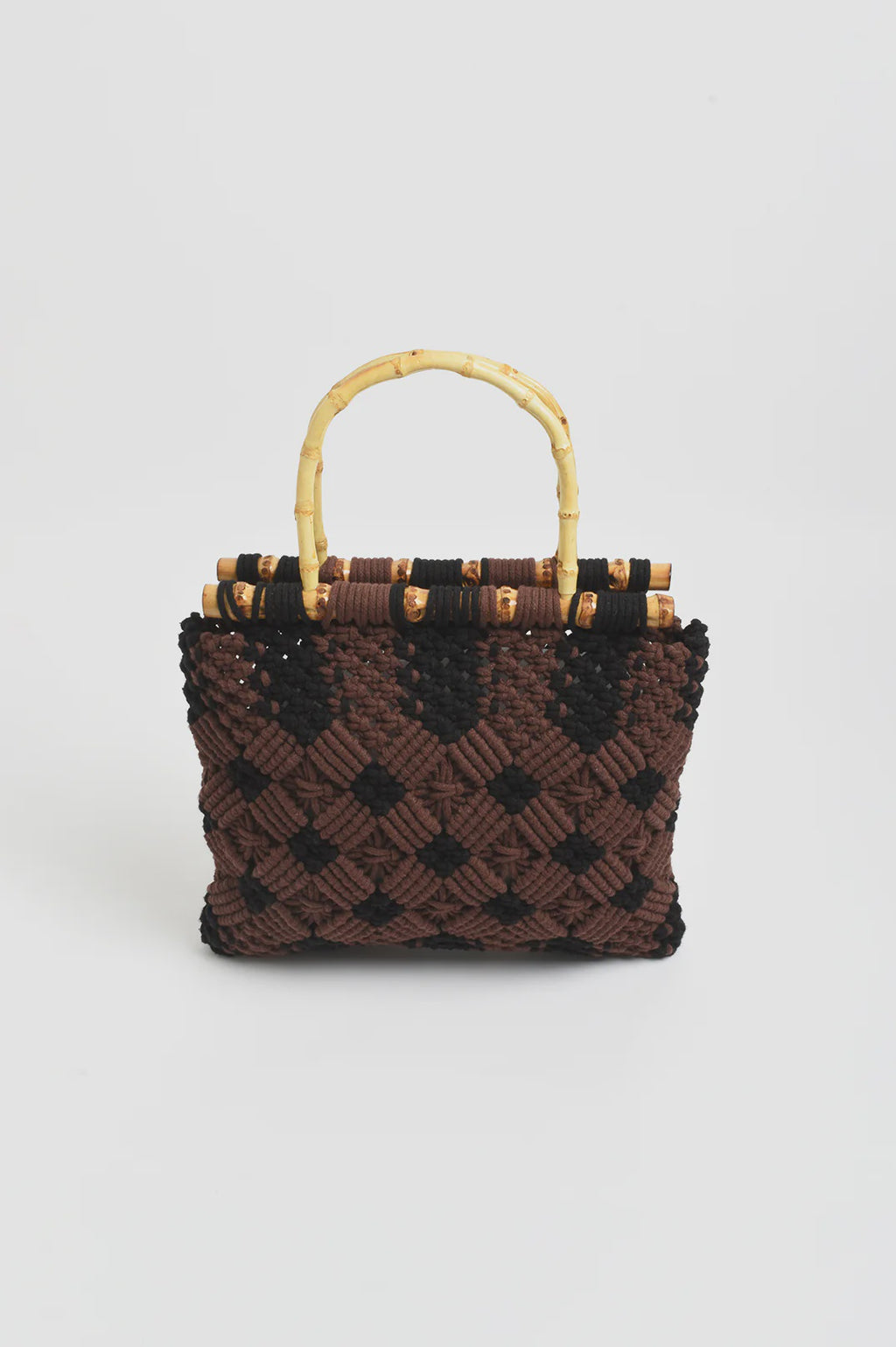 Brittney Crochet Bamboo Handle Bag (Chocolate/Black)
