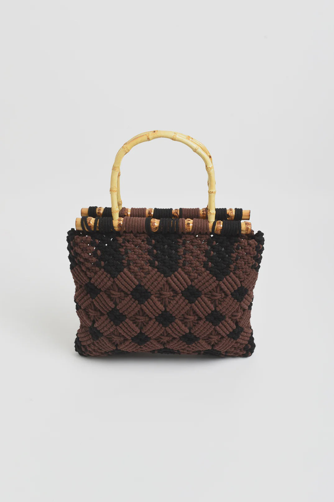 Brittney Crochet Bamboo Handle Bag (Chocolate/Black)