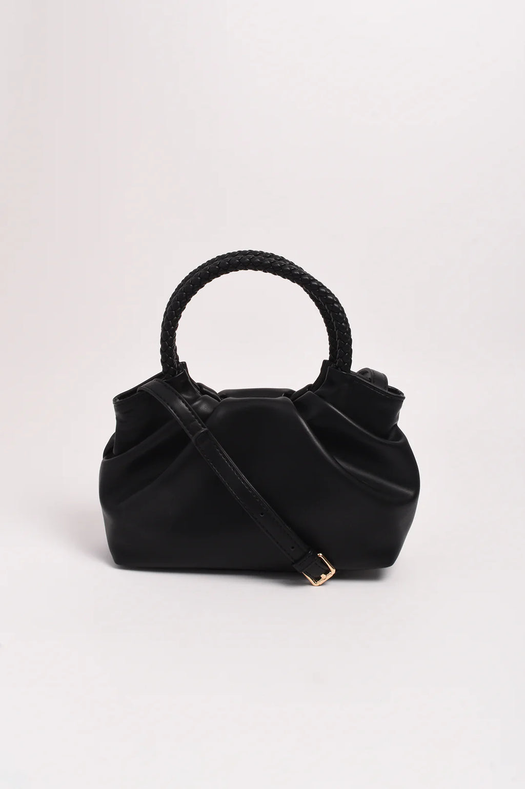 Serena Gathered Round Handle Bag (Black)