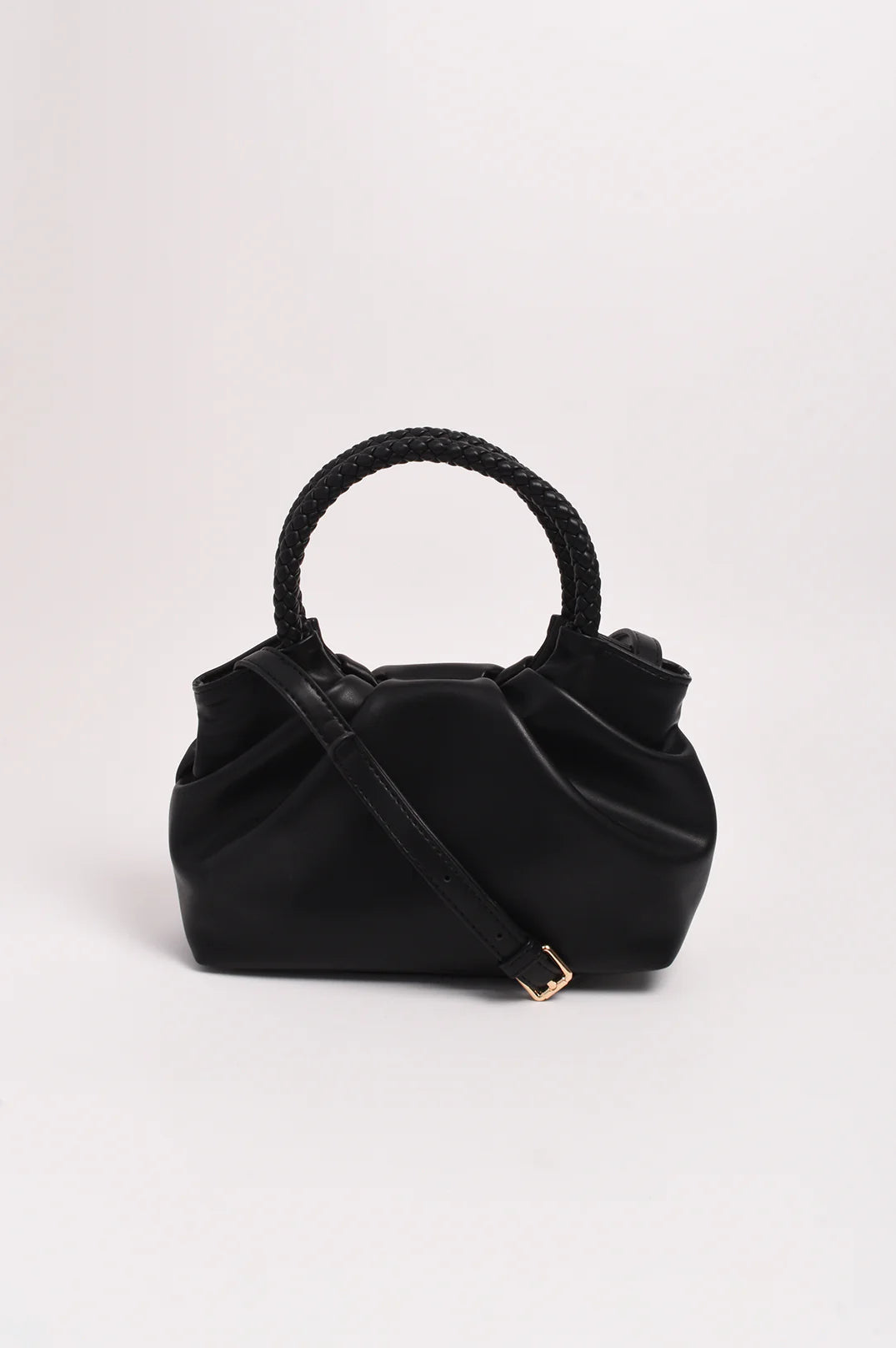 Serena Gathered Round Handle Bag (Black)