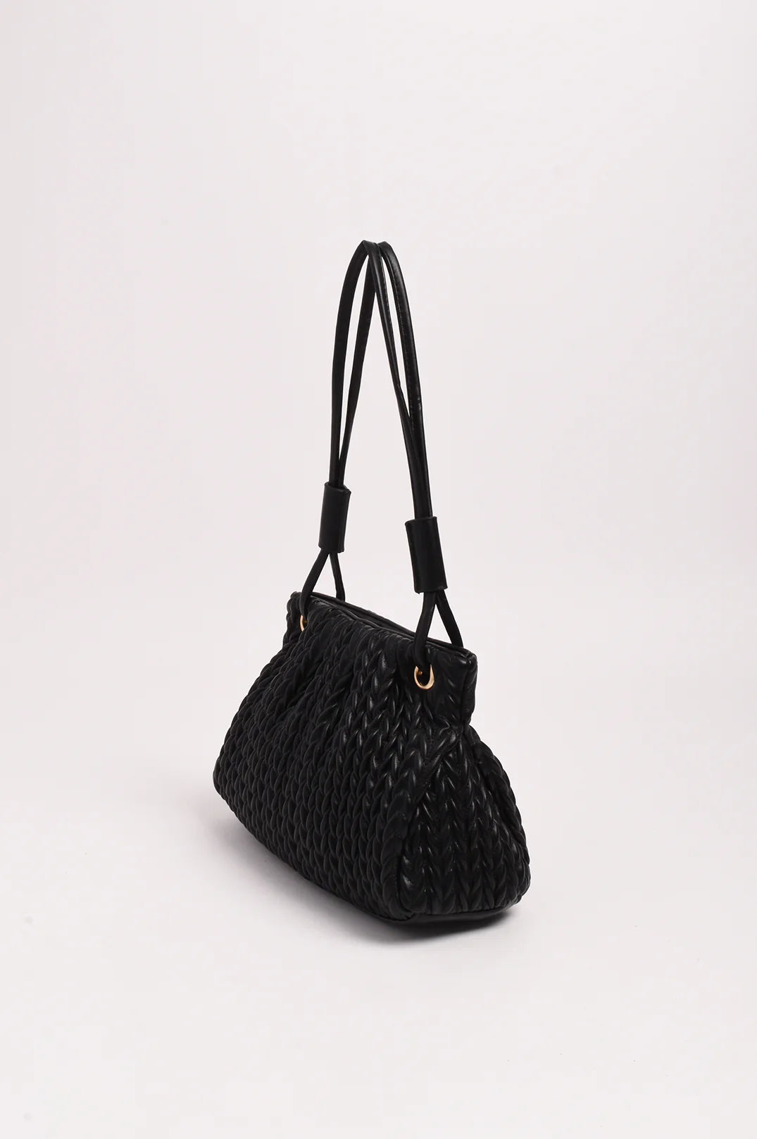 Mina Textured Gathered Handbag (Black)