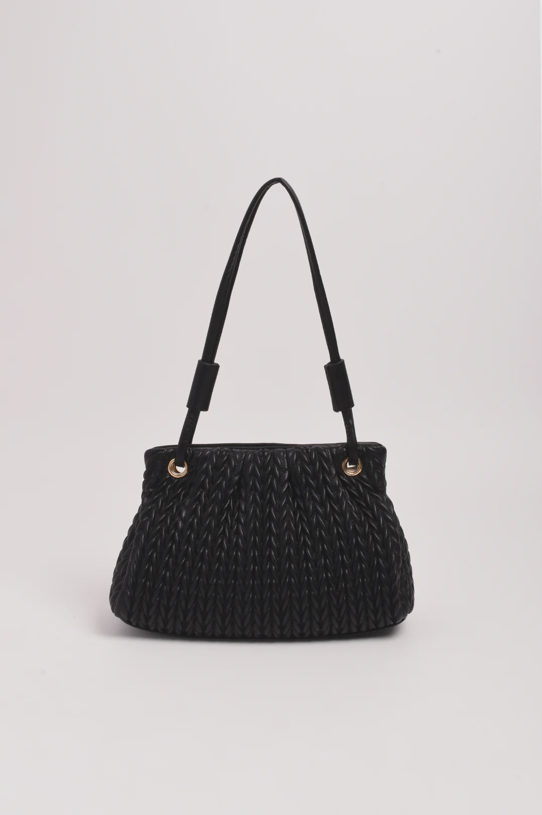 Mina Textured Gathered Handbag (Black)
