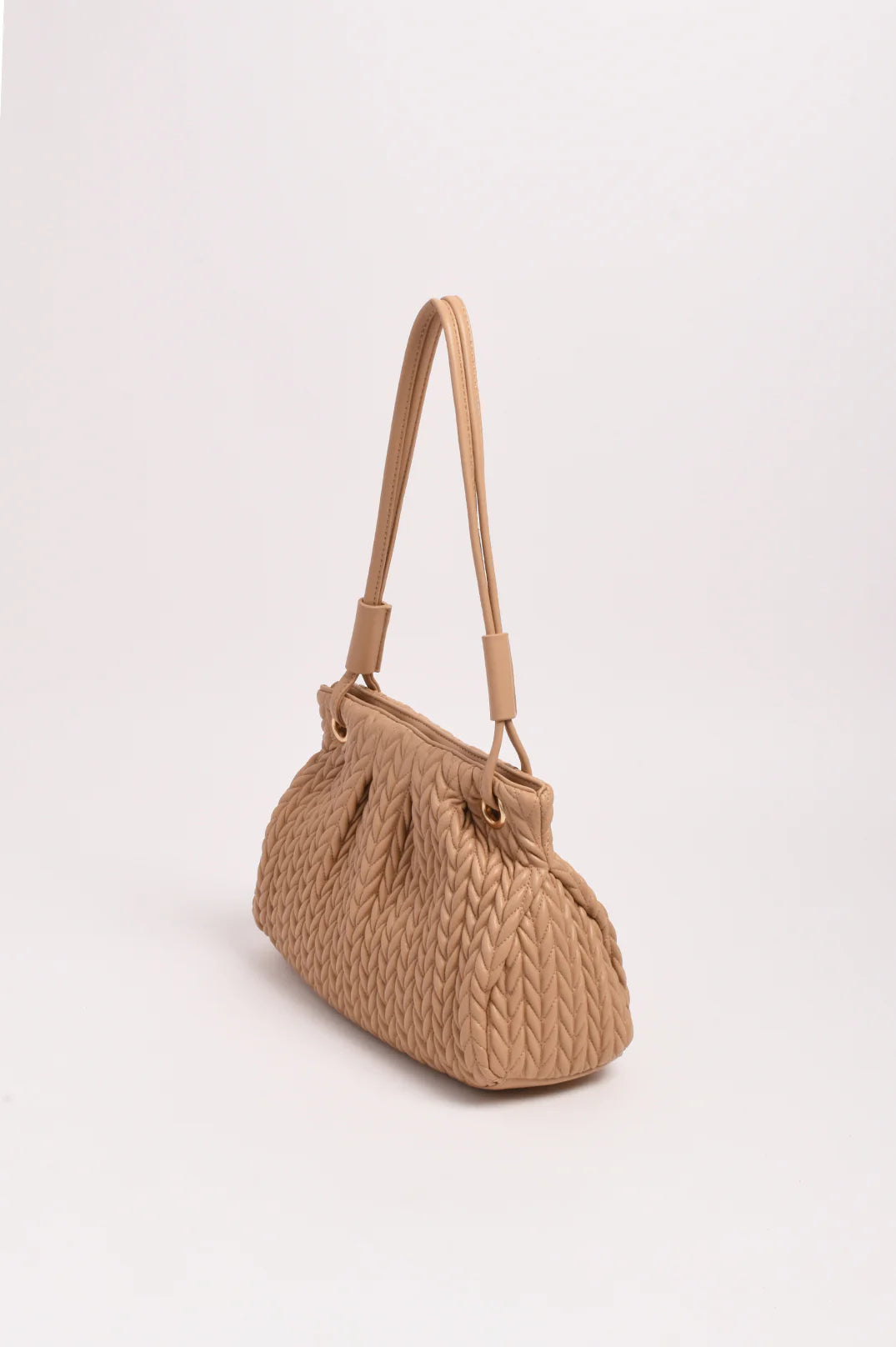 Mina Textured Gathered Handbag (Camel)