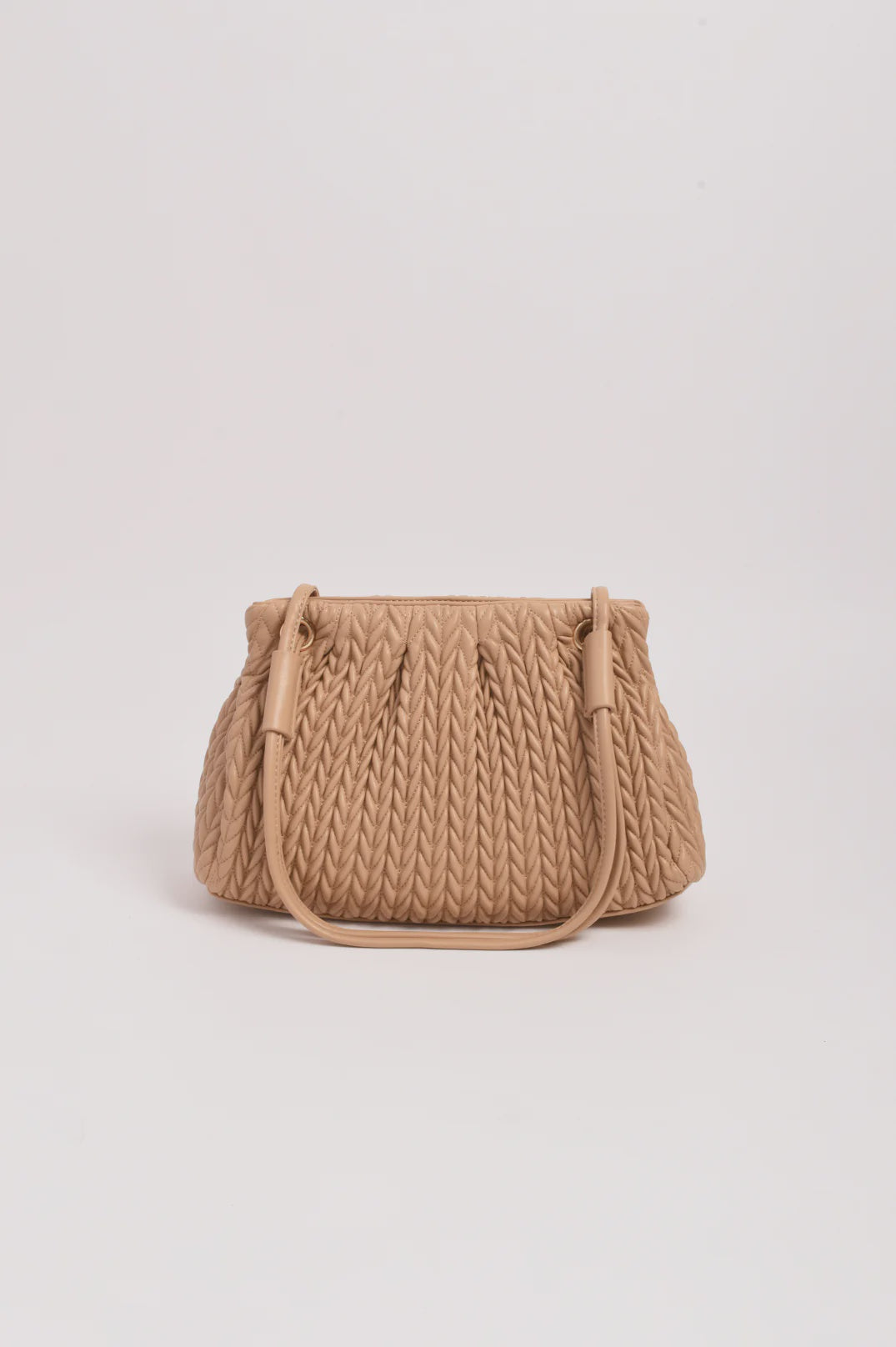 Mina Textured Gathered Handbag (Camel)