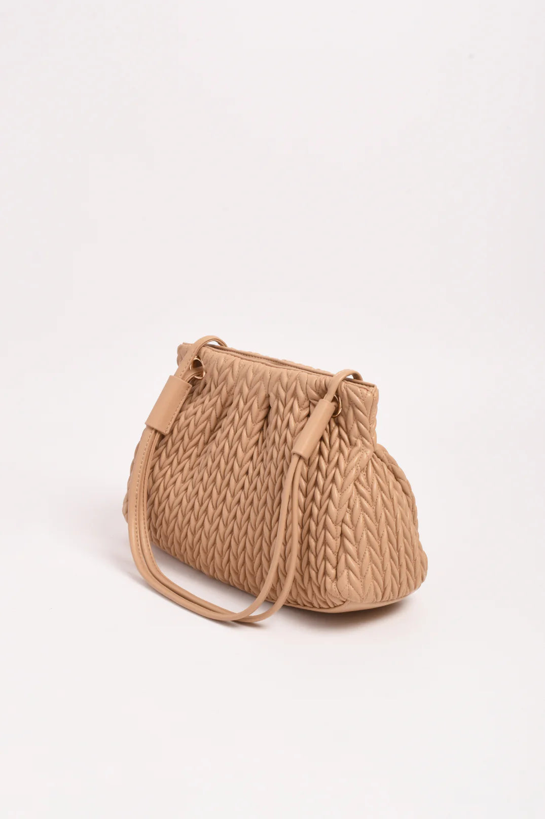Mina Textured Gathered Handbag (Camel)