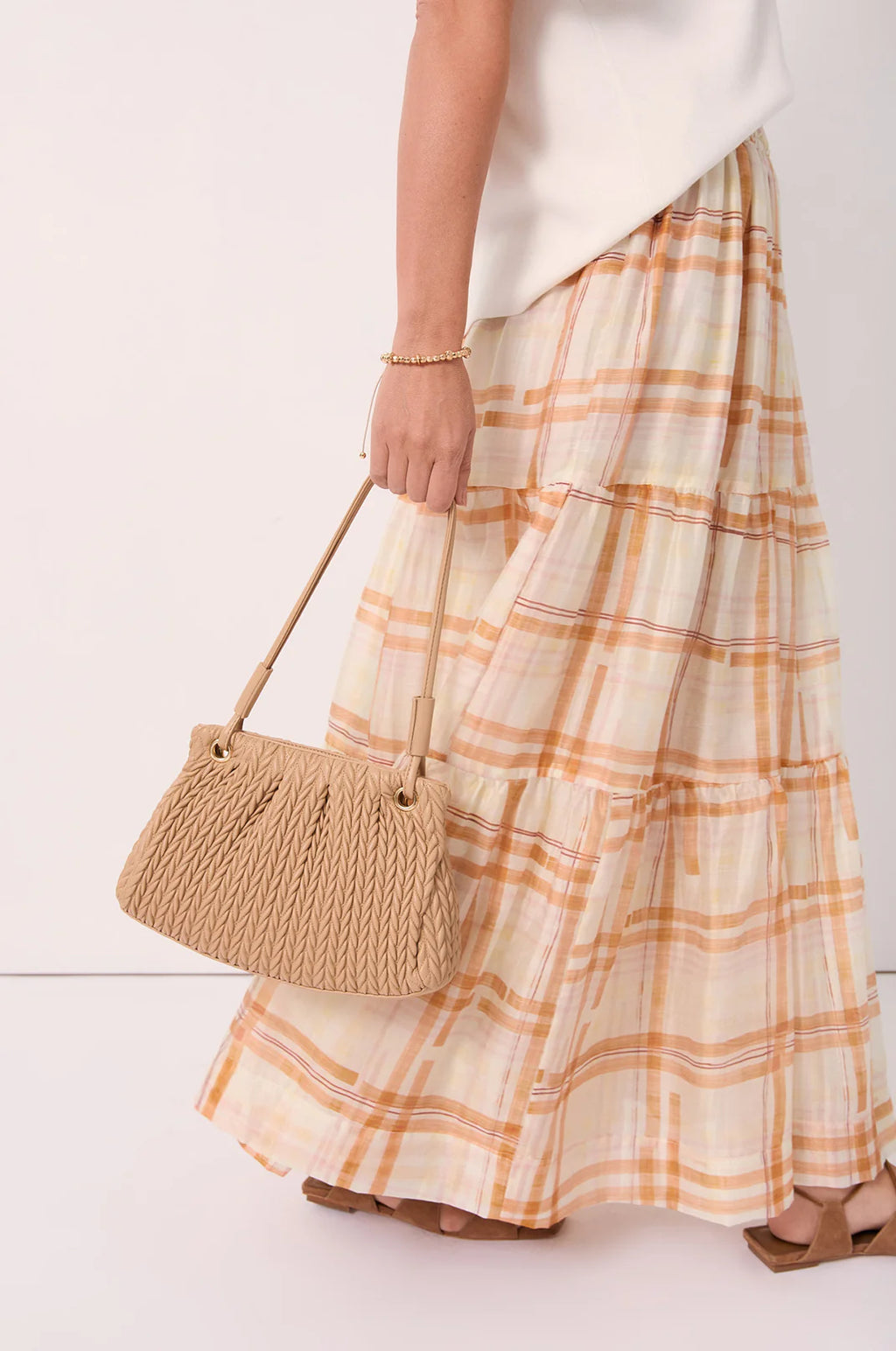 Mina Textured Gathered Handbag (Camel)