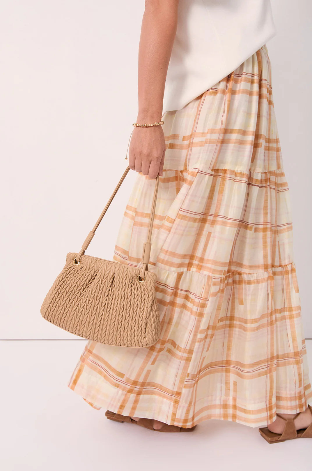 Mina Textured Gathered Handbag (Camel)