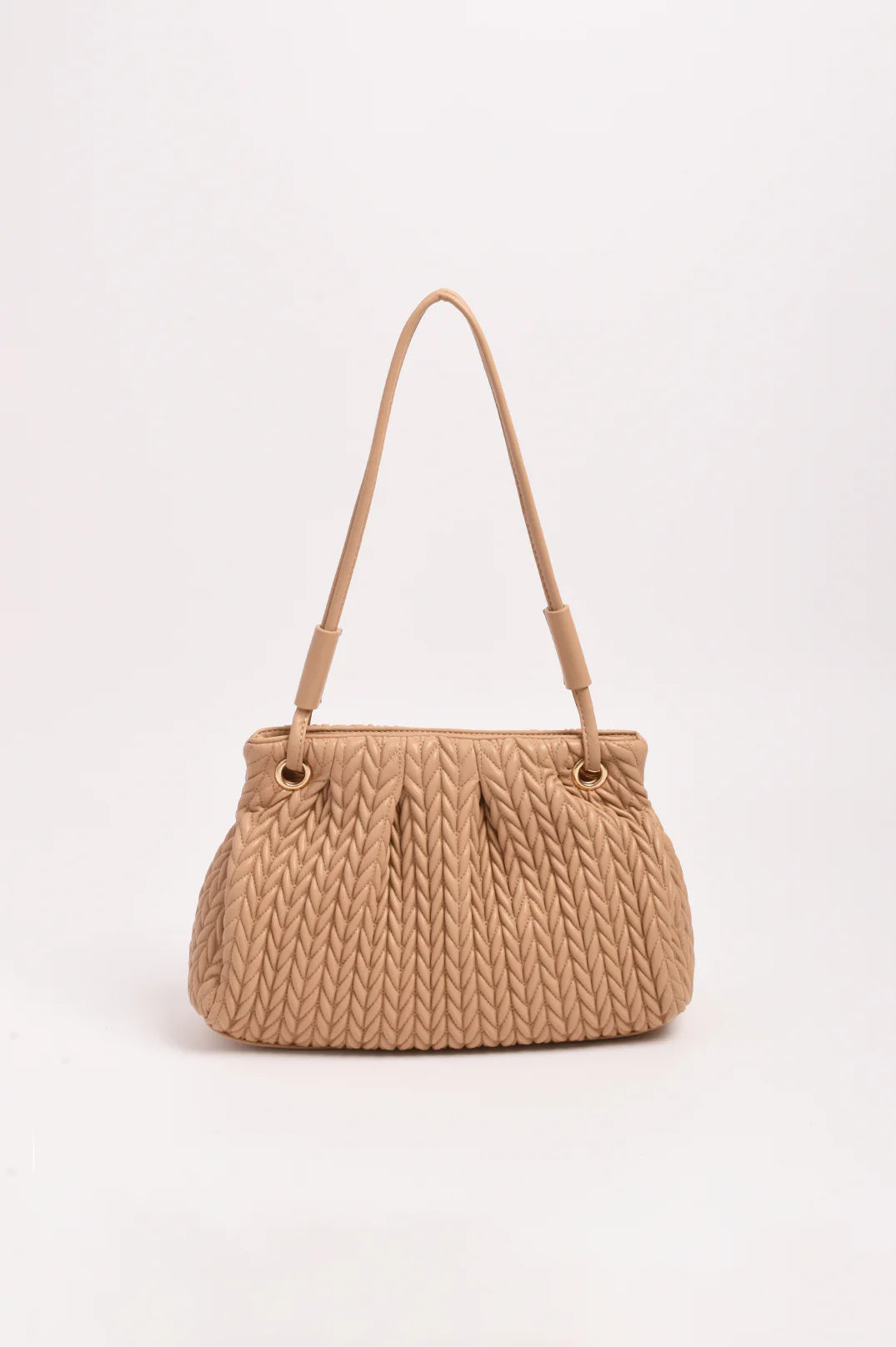 Mina Textured Gathered Handbag (Camel)