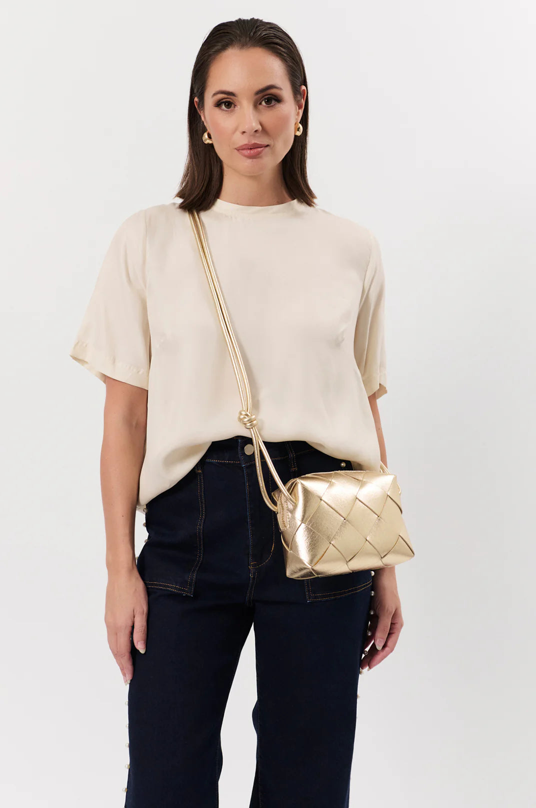 Elodie Weave Metallic Crossbody Bag (Gold)
