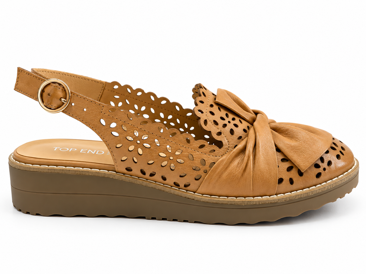 Ollenz Leather Sling Back Dark Tan/ Choc Sole