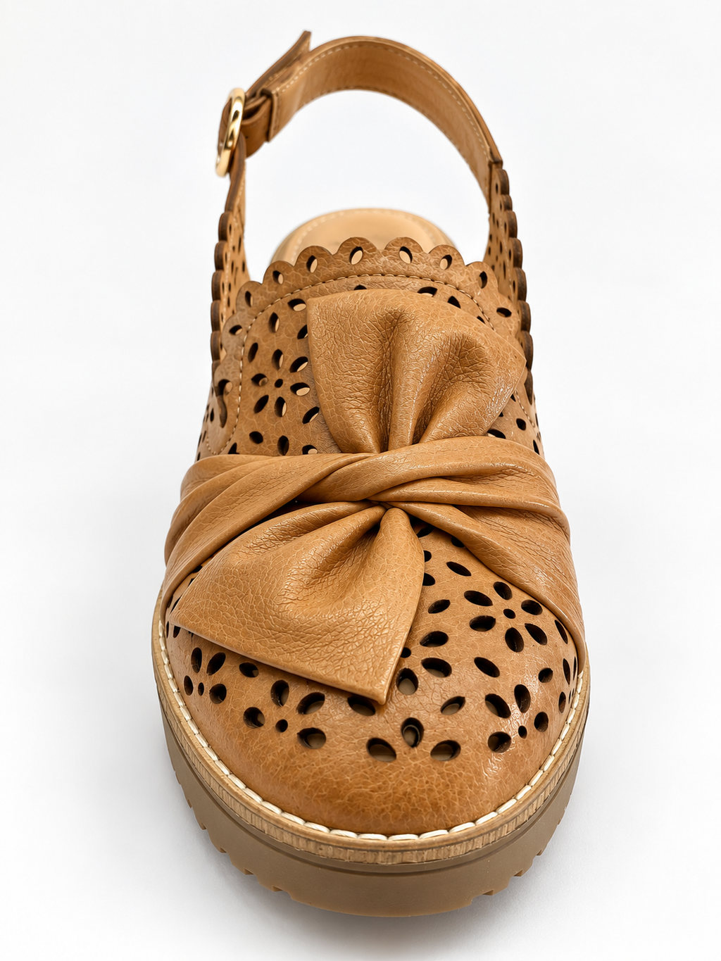 Ollenz Leather Sling Back Dark Tan/ Choc Sole