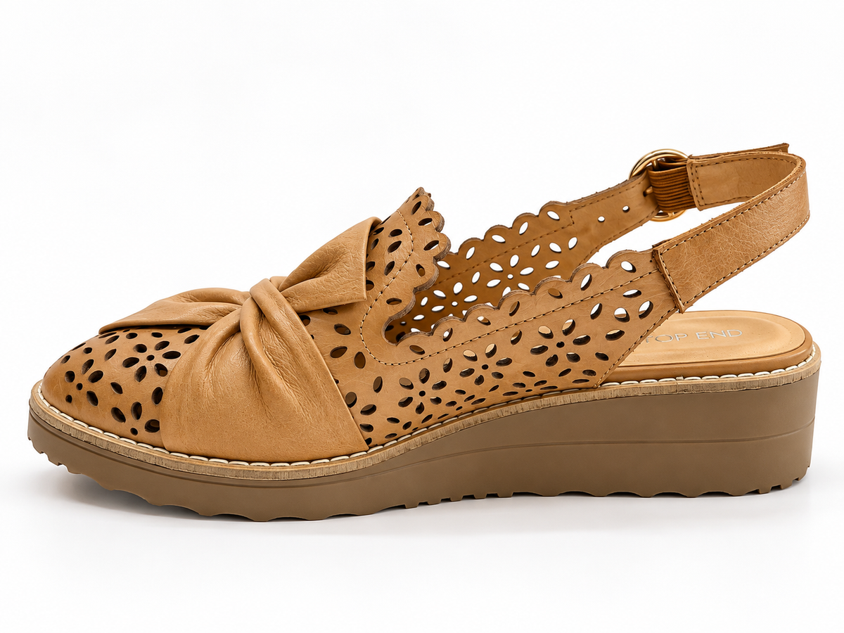 Ollenz Leather Sling Back Dark Tan/ Choc Sole