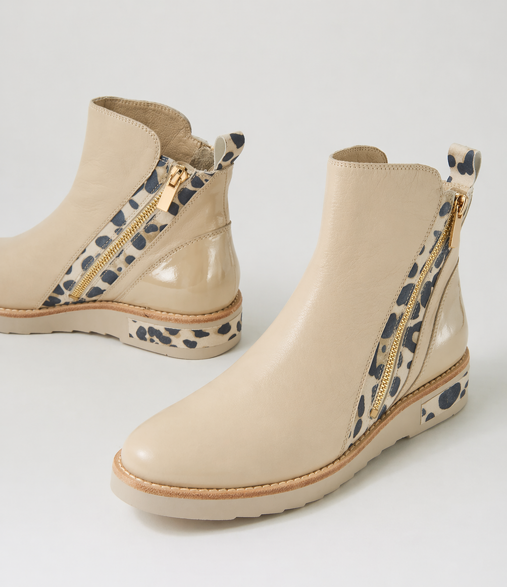 Rhain Vanilla Leopard Leather Suede Ankle Boots