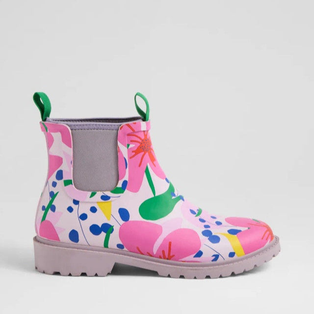 Splashy Floral Gumboot Ankle Boots