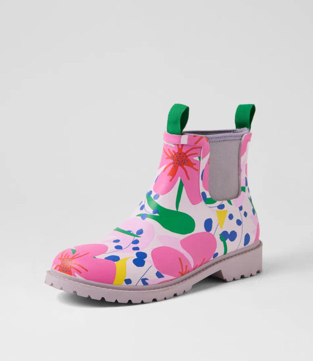 Splashy Floral Gumboot Ankle Boots