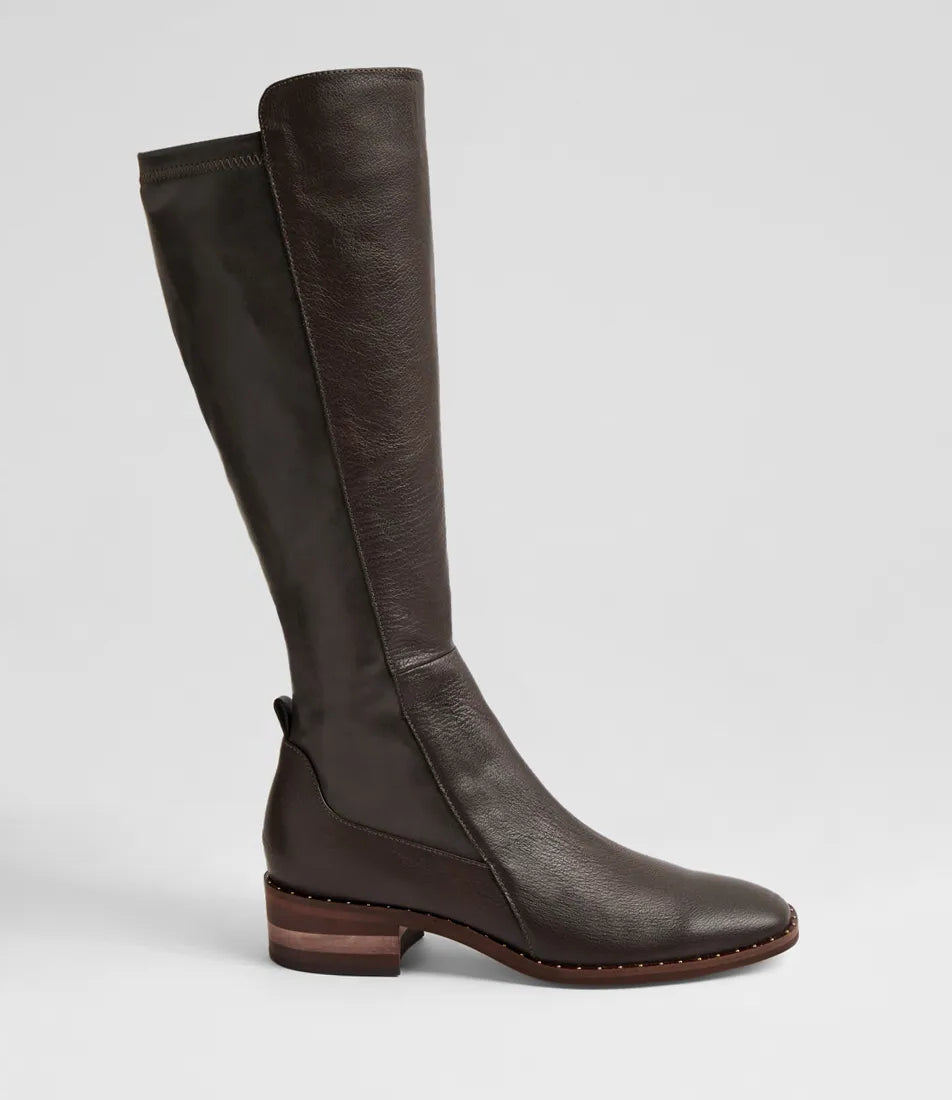Folmy Choc Leather Stretch Knee High Boots
