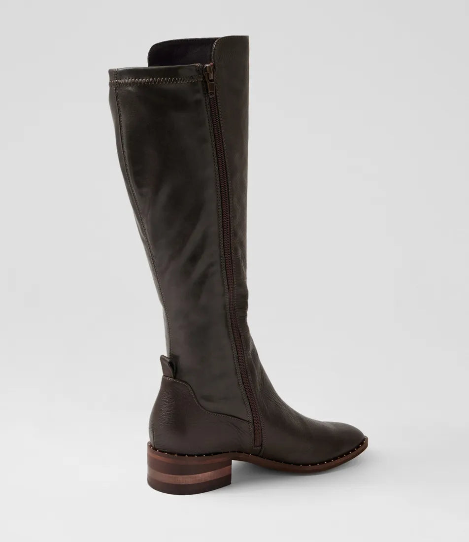 Folmy Choc Leather Stretch Knee High Boots
