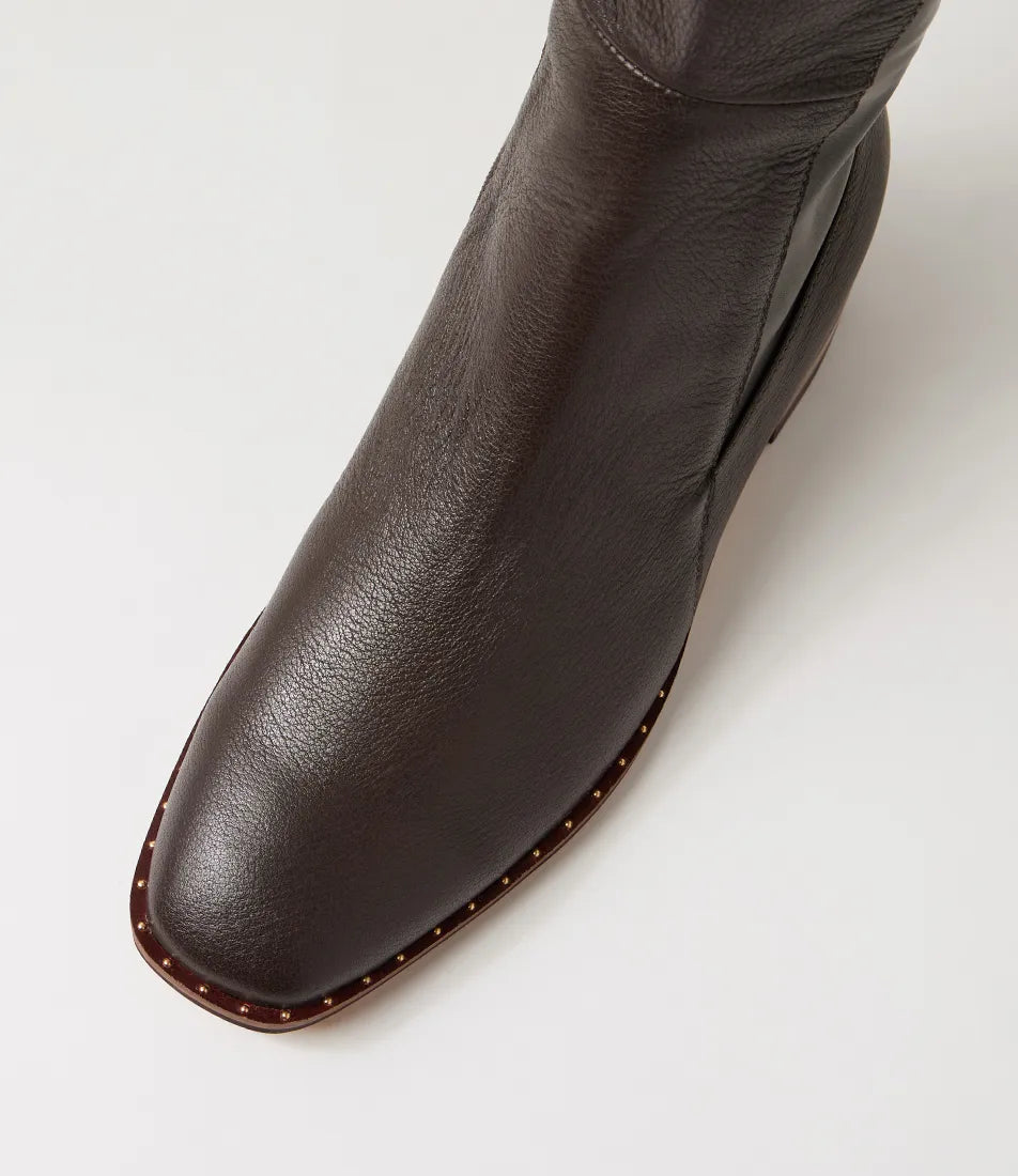 Folmy Choc Leather Stretch Knee High Boots