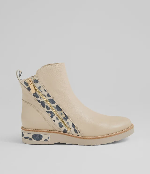 Rhain Vanilla Leopard Leather Suede Ankle Boots