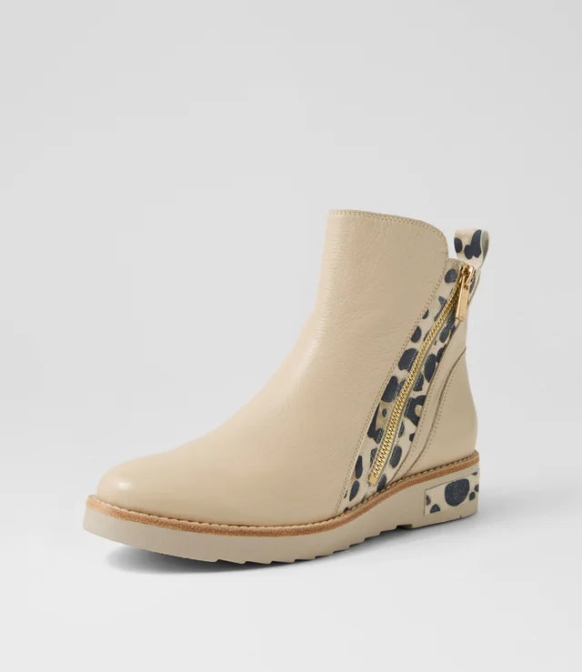 Rhain Vanilla Leopard Leather Suede Ankle Boots