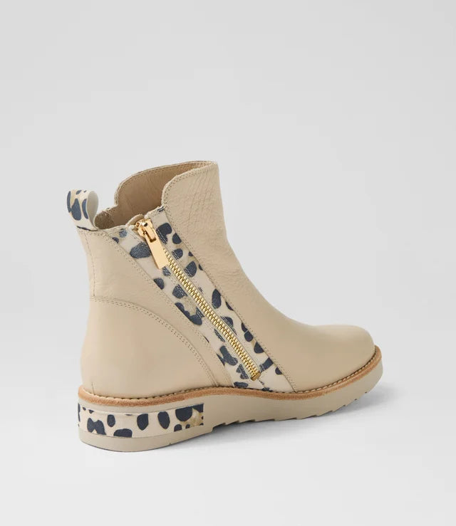 Rhain Vanilla Leopard Leather Suede Ankle Boots