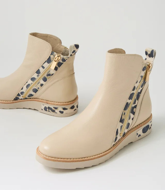 Rhain Vanilla Leopard Leather Suede Ankle Boots