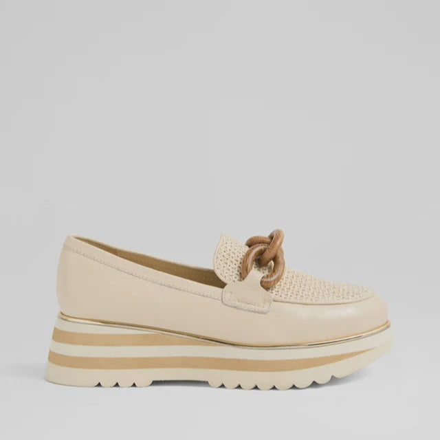 Eggey Milk Ivory Leather Raffia Loafers
