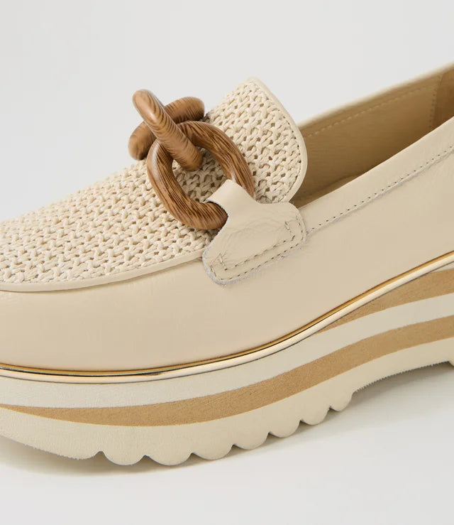 Eggey Milk Ivory Leather Raffia Loafers