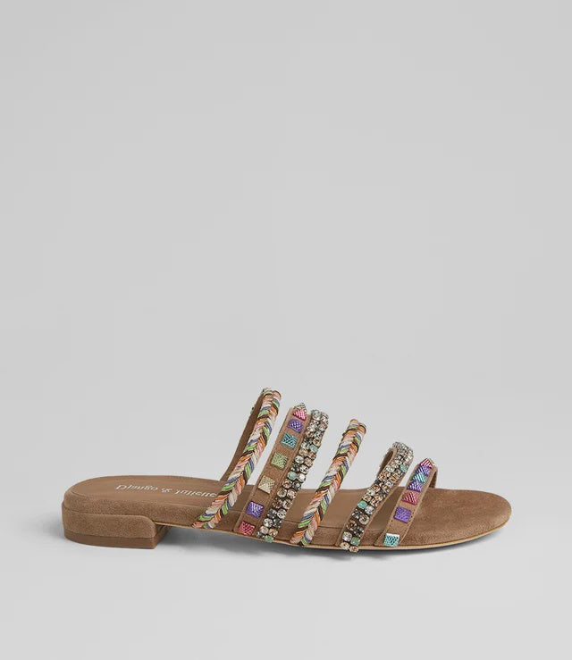 Linea Light Choc Multi Suede Slides