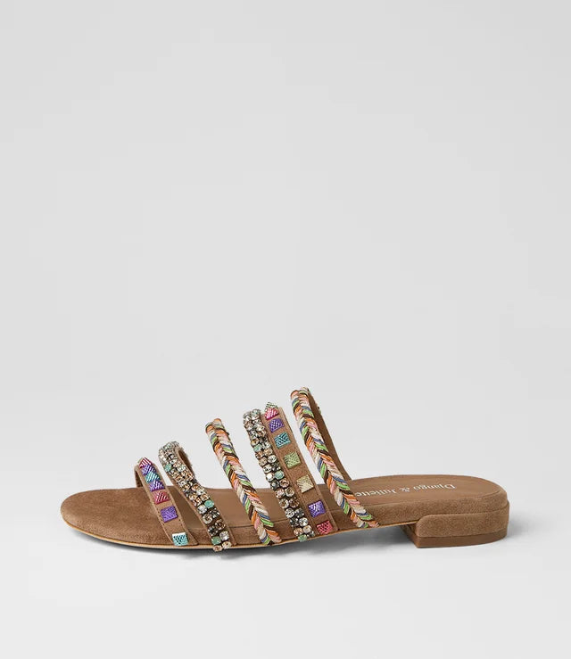 Linea Light Choc Multi Suede Slides
