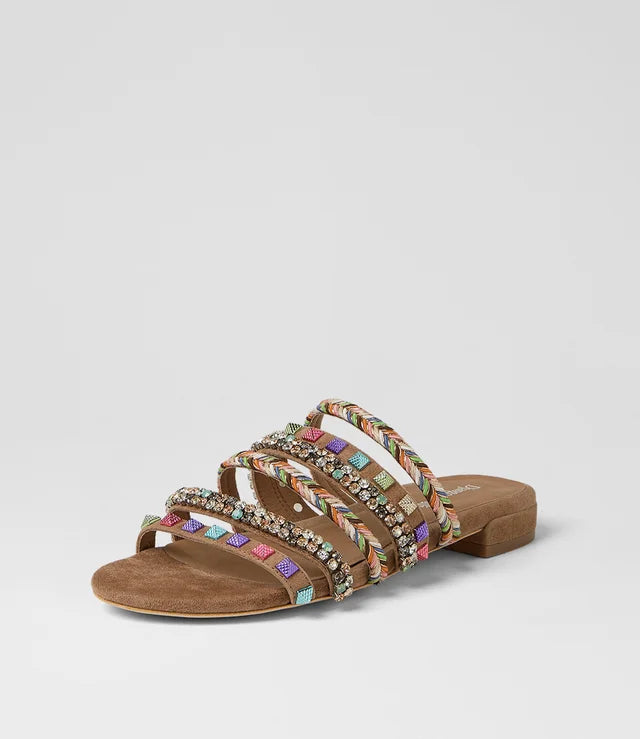 Linea Light Choc Multi Suede Slides