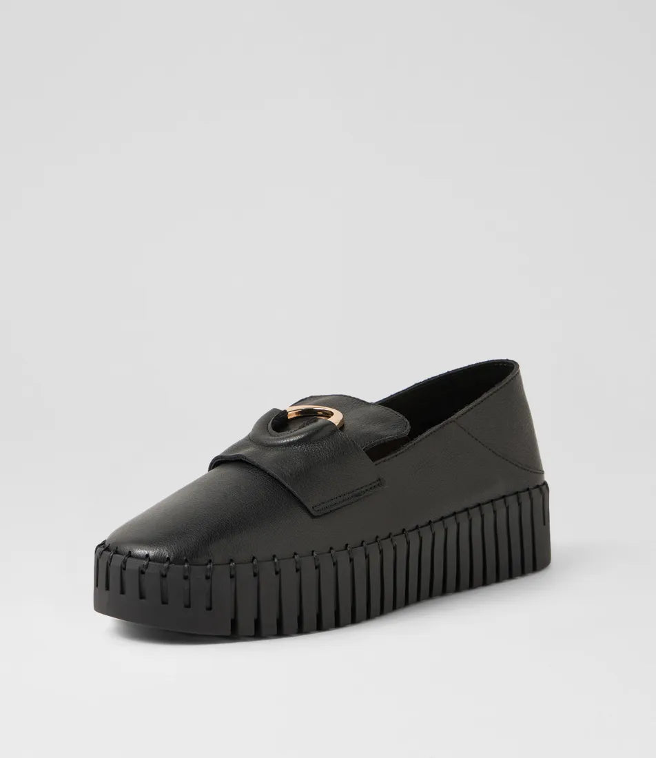 Burbanks Black Leather Flat Shoes