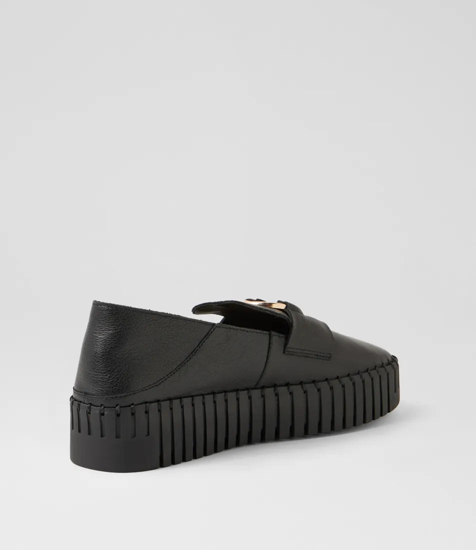 Burbanks Black Leather Flat Shoes