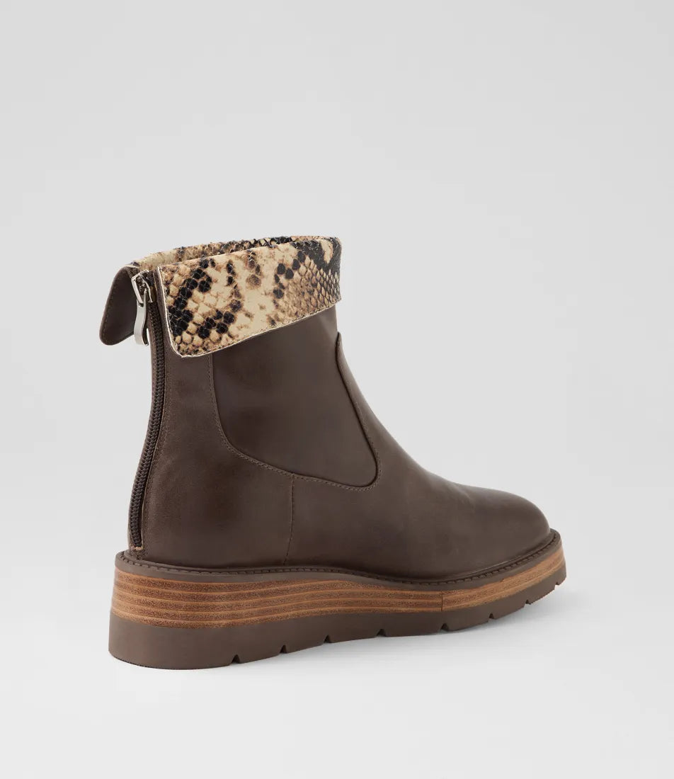 Tonline Choc Black Caramel Snake Leather Ankle Boot