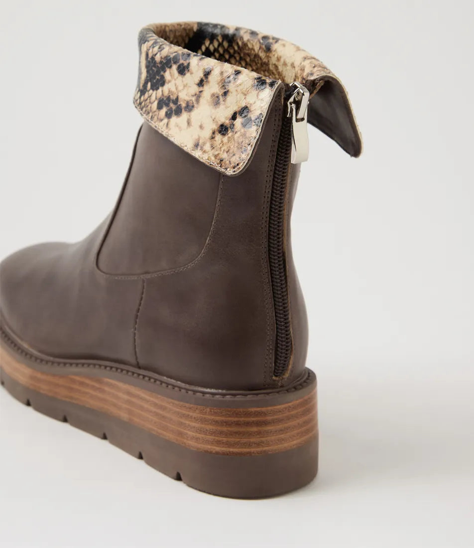 Tonline Choc Black Caramel Snake Leather Ankle Boot