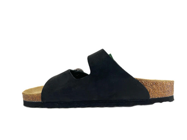 Neckermann Double Bar Leather Unisex  Sandal Black