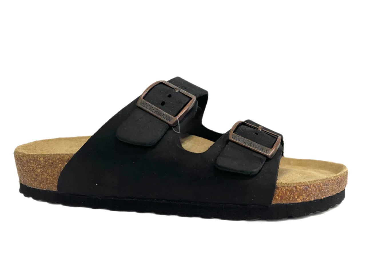 Neckermann Double Bar Leather Unisex  Sandal Black