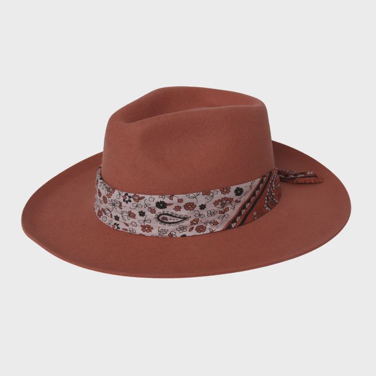 Goulbourn Womens wide Brim Fedora Terracotta